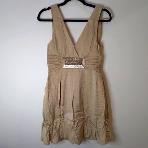 bcbgmaxazria gold beaded ruched pickup dress Size 4